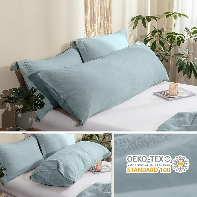 Simple&Opulence Body Pillow Cover 20" x 54",100% Pure Linen, Ultra Soft and Breathable, Body Pillowcase with Envelope Closure for Adults(Dusty Blue)
