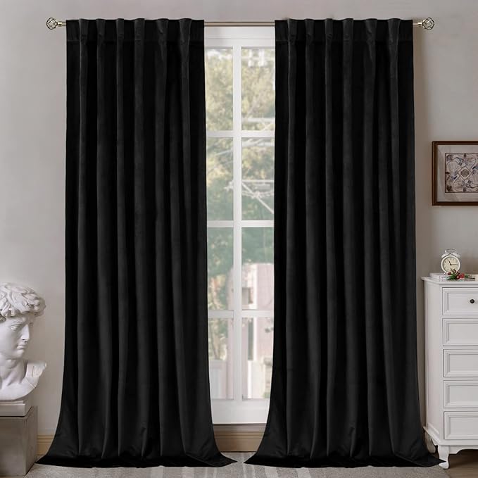 BGment Black Velvet Curtains for Living Room, 2 Panels Set, 52 x 108 Inch | Thermal Insulated Blackout, Room Darkening, Super Soft, Elegant Window Treatment, Halloween, Back Tab Rod Pocket