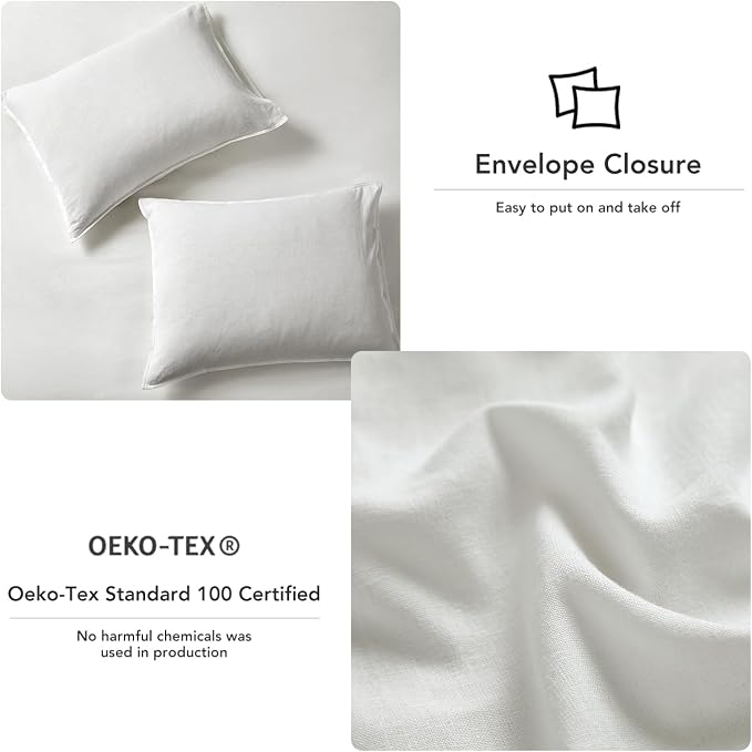 DAPU Linen Duvet Cover Set - French Linen Cotton Blend Natural Flax Soft Breathable Bedding 3 Pcs Set - 1 Duvet Cover 2 Pillowcases (Off-White/Cotton Linen, Full/Queen)
