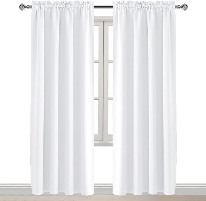 DWCN White Curtains 50% Light Blocking for Living Room 45 Inch 2 Panels | Room Darkening, Thermal Insulated, Light Blocking, Rod Pocket Drapes, Noise Reducing Window Treatments, Pure White