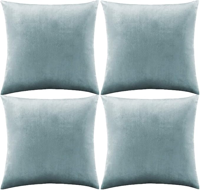 GIGIZAZA Decorative Throw Pillow Covers 18 x 18,Grey Blue Soft Pillow Covers Velvet,Set of 4 Decor Square Cushion Covers