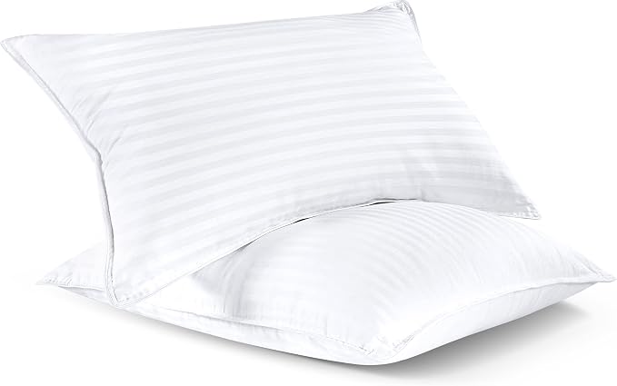 Utopia Bedding Bed Pillows for Sleeping, Pillows Standard Size Set of 2 | Down alternative pillows, cooling hotel quality, luxury comfort for back, side & stomach sleepers, Premium Stripes, White