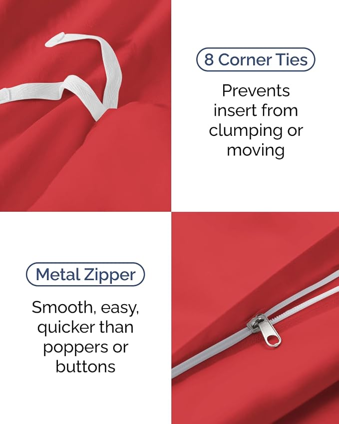 Duvet Cover Twin/Twin XL Size - Soft 2 Piece with Zipper Closure - Red | Extra Soft, Breathable, Twin/Twin XL Duvet Cover 68" x 90" w/ 1 Pillow Sham, Zipper Closures & Ties, Women, Men, Kids & Teens