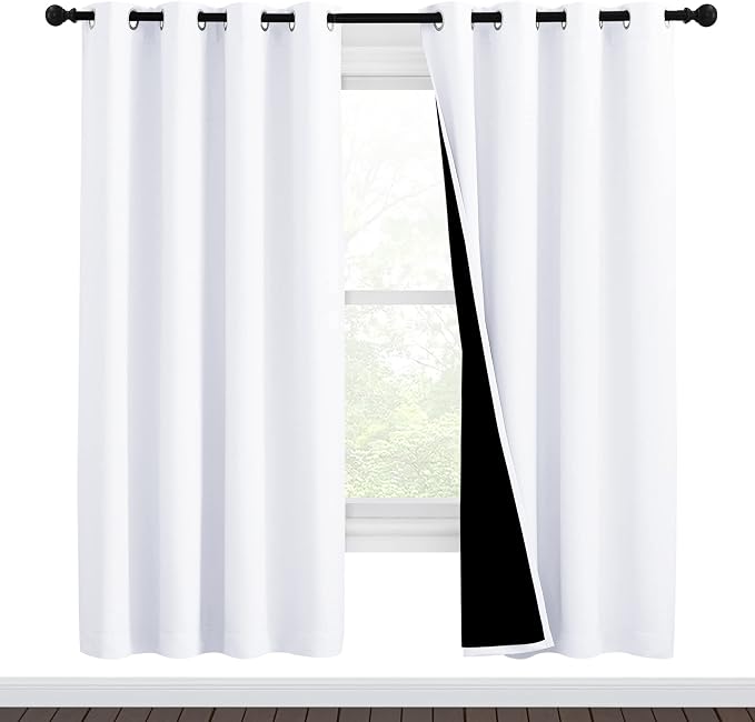 NICETOWN White Blackout Curtains 72 inches Long, Full Light Blocking Drapes with Black Liner for Nursery, Thermal Insulated Draperies for Hall, Villa (2 Pieces, 46" Wide Each Panel, Pure White) | Full Light Blocking Drapes with Black Liner for Hall Vil...