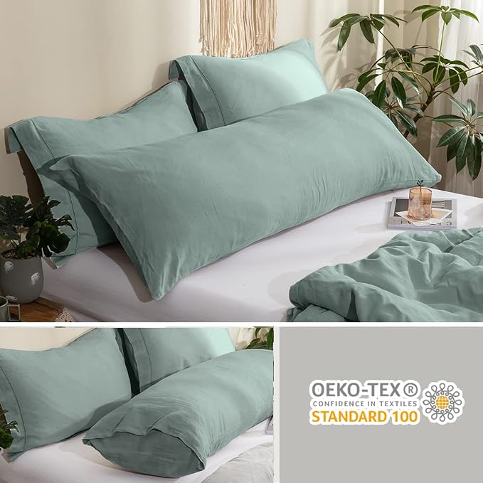 Simple&Opulence Body Pillow Cover 20" x 54",100% Pure Linen, Ultra Soft and Breathable, Body Pillowcase with Envelope Closure for Adults(Greyish Green)