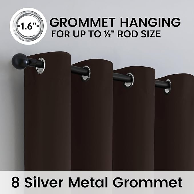 SimpleHome Chocolate Brown 100% Blackout Curtains Room Dark Living Room 63L | Curtains for Bedroom,Thermal Insulated Grommet Window Drapes,Curtains for Living Room with Black Back,52 x 63 Inch,2 Panels