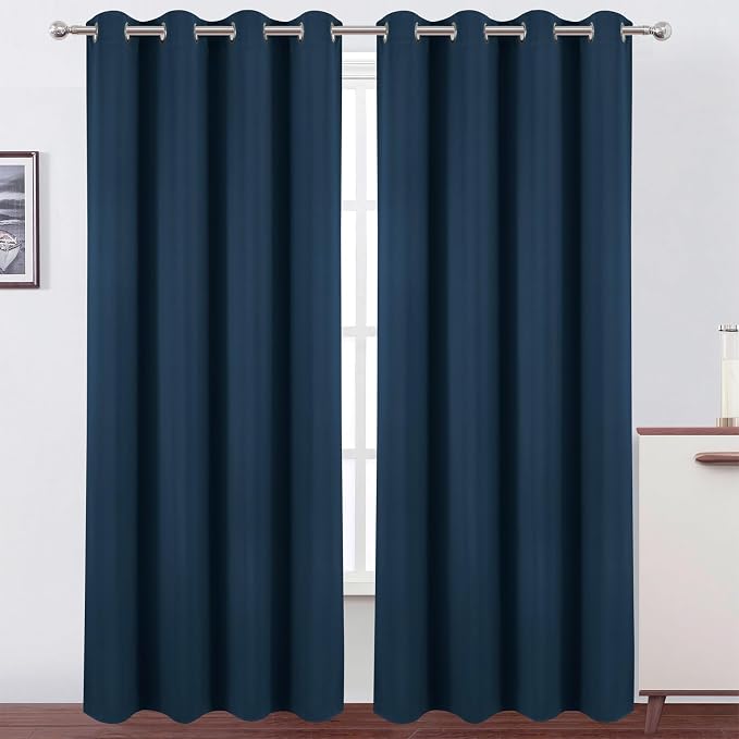 Blackout Curtains 52 x 120 Inch Long Navy Blue Curtains Set of 2 Panels Room Darkening Curtains for Bedroom and Living Room