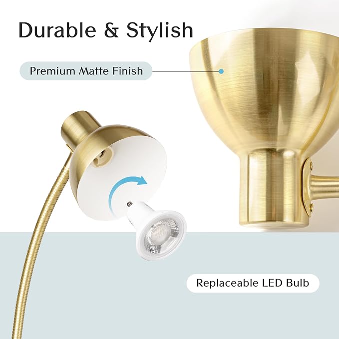 Patented Innovative Design Headboard Reading Light Pro. No Drilling Book Light for Bedtime Reading. Dimmable LED Book Reading Lamp with Bulb. Movable & Flexible, Gold