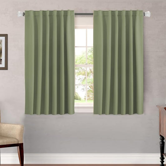 H.VERSAILTEX Blackout Curtains for Living Room Thermal Insulated Window Treatment Panels Room Darkening Blackout Drapes Back Tab/Rod Pocket Bedroom Draperies, 52 x 45 Inch, Sage, 2 Panels