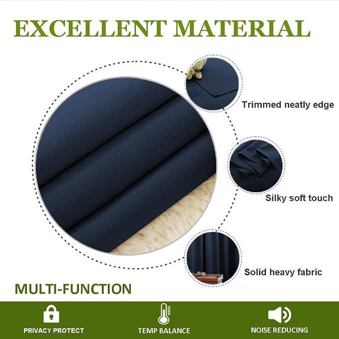 NICETOWN Navy Blackout Curtains for Kid's Room 34" Wide x 63" Long 2 Panels | All Season Thermal Insulated Solid Grommet Top Draperies Drapes, Light Blocking Noise Reducing for Bedroom Kitchen Decor