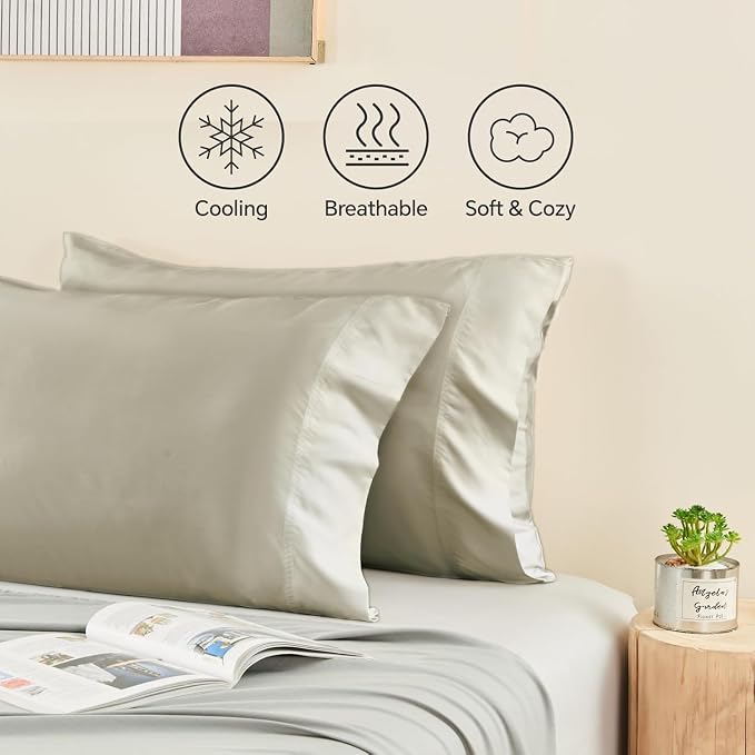 BEDELITE King Pillow Cases Set of 2, Rayon Derived from Bamboo, Linen | Cooling and Breathable Pillow Cover for Hot Sleepers & Night Sweats, Silky Soft Cozy, Envelope Closure, 20x36 Inches