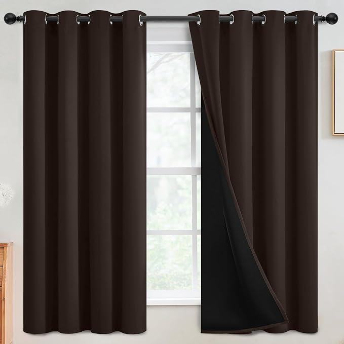 SimpleHome Chocolate Brown 100% Blackout Curtains Room Dark Living Room 63L | Curtains for Bedroom,Thermal Insulated Grommet Window Drapes,Curtains for Living Room with Black Back,52 x 63 Inch,2 Panels