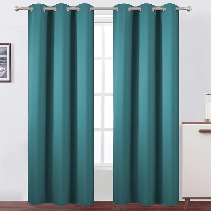 Sea Teal Blackout Curtains 34 x 84 Inch Length/Set of 2 Curtain Panels/Thermal Insulated Room Darkening Blackout Curtains for Bedroom