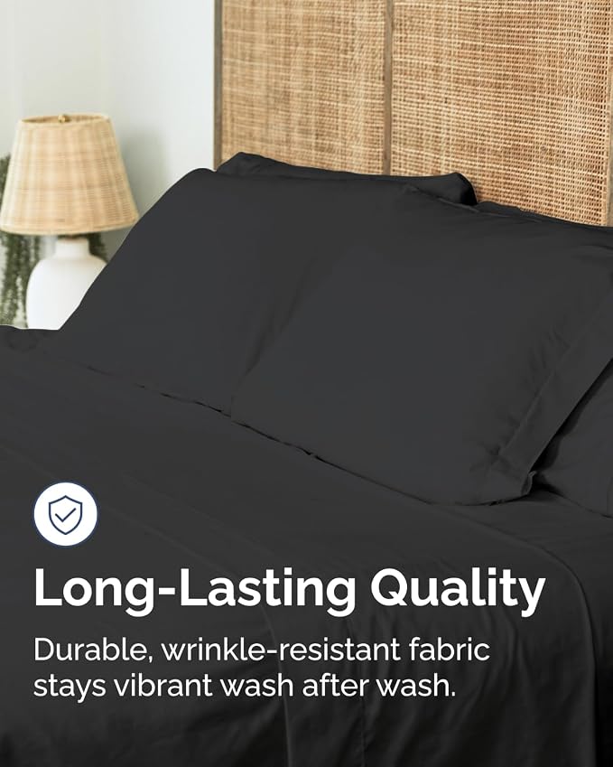 Cal King Flat Sheet - Single Top Flat Sheet Only - Soft & Cooling - Black | Hotel Luxury Top Flat Sheet Only, Ultra-Soft, Breathable & Cooling, Fade & Wrinkle Free, Easy-Care, Stain & Shrink Resistant