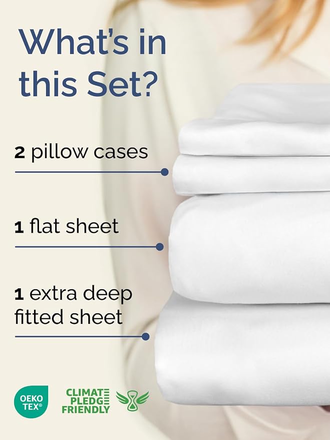 Extra Deep Queen Sheet Set - 4 Piece Breathable, Cooling Bed Sheets - White | Easily Fits 18 to 24 inch Mattress - Ultra Soft, Wrinkle & Fade Free with Extra Deep Pockets - Comfy Hotel Luxury Bedding