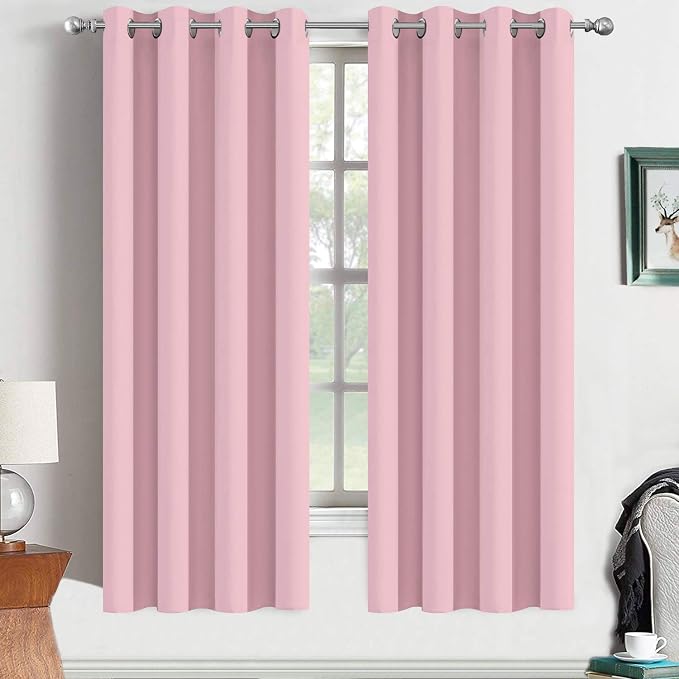 Yakamok Room Darkening Curtains 52x63 inch Long Pink-Living Room | 2 panels,grommet blackout window treatment,thermal insulated,light blocking drapes,privacy protection,bedroom dining room