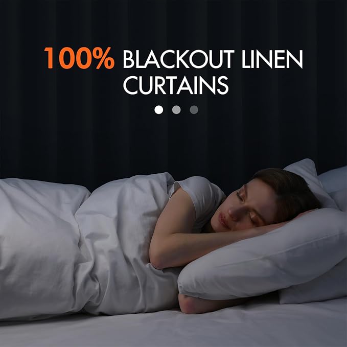 MIULEE 100% Blackout Back Tab Pleat Linen Curtains 50" Wx72 L,Chambray Blue | 2 Panels,Thick Faux Linen,Floor to Ceiling,with Hooks,for Bedroom Living Room,Black Out,Room Darkening