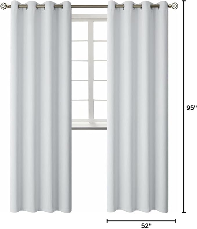BGment Room Darkening Curtains 95 Inches Long - Grommet Thermal Insulated Drapes Window Treatment Curtains for Bedroom, 2 Panels, 52 x 95 Inch, Greyish White | Grommet Top, Extra Long, Light-Blocking, Sunblock, Thermal Insulated, Window Drapes for Livi...