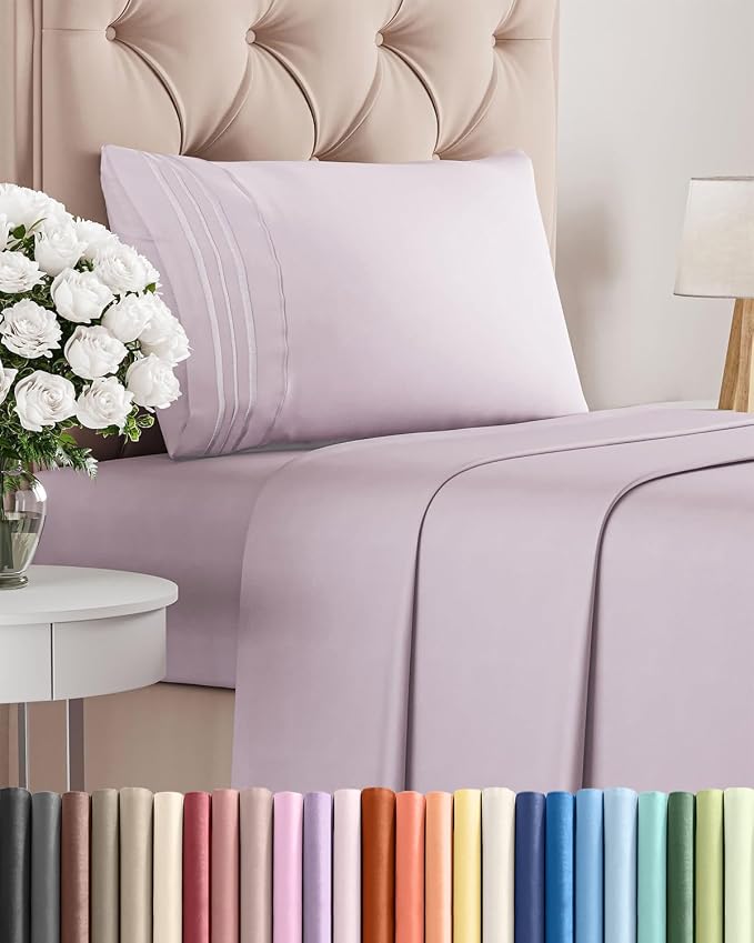 Twin Size 3 Piece Sheet Set - Breathable & Cooling Sheets - Light Lavender | Hotel Luxury Bed Sheets for Women & Men, Deep Pockets, Easy-Fit, Extra Soft and Wrinkle Free Sheets, Oeko-Tex Bed Sheet Set