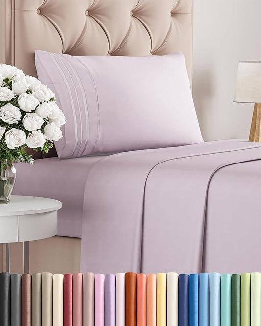Twin Size 3 Piece Sheet Set - Breathable & Cooling Sheets - Light Lavender | Hotel Luxury Bed Sheets for Women & Men, Deep Pockets, Easy-Fit, Extra Soft and Wrinkle Free Sheets, Oeko-Tex Bed Sheet Set