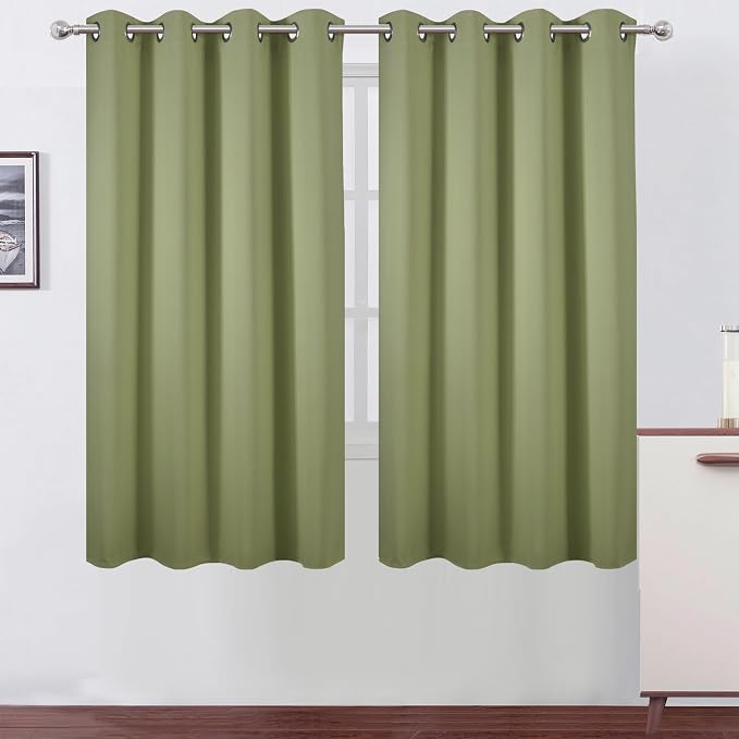 Sage Green Blackout Curtains 66 x 63 Inch Length/Set of 2 Curtain Panels/Thermal Insulated Room Darkening Blackout Curtains for Bedroom