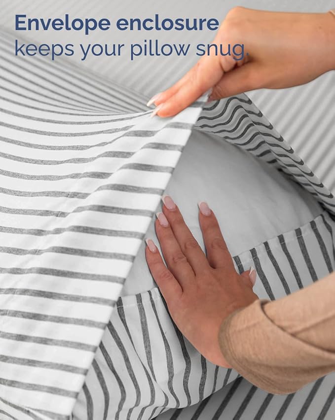 Twin Size 3 Piece Sheet Set - Breathable & Cooling Sheets - Grey Stripes | Hotel Luxury Bed Sheets for Women & Men, Deep Pockets, Easy-Fit, Extra Soft and Wrinkle Free Sheets, Oeko-Tex Bed Sheet Set