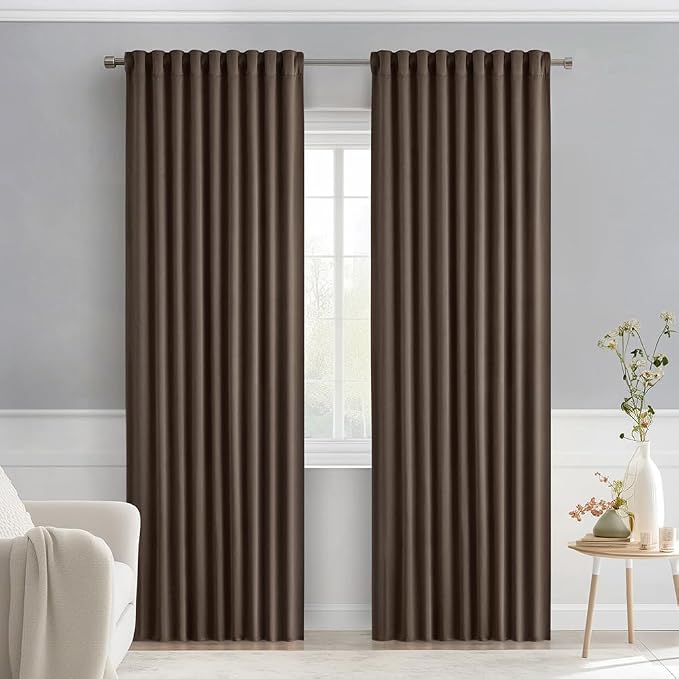 MIULEE Chocolate Brown Back Tab Blackout Curtains 52"x72" Long 2 Panels Set | Rod Pocket Pinch Pleated, Thermal Insulated, Room Darkening Privacy Drapes, Light Blocking Curtains for Living Room Bedroom