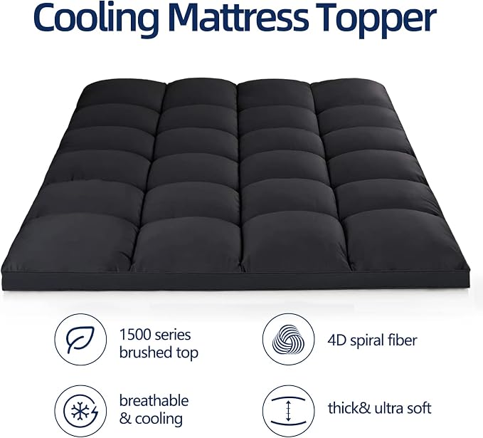 CHOPINMOON Twin Mattress Topper for Back Pain, Thick Mattress Pad Cover | Plush Pillow Top Mattress Topper, Breathable Soft Bed Topper with 8-21”Deep Elastic Pocket, Cooling for Hot Sleepers, Black