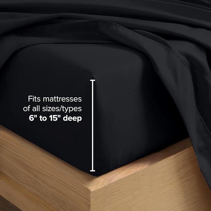 Bare Home Queen Sheet Set - 1800 Ultra-Soft (Queen, Black) | Deep Pockets 6 to 15 Inches, Breathable, Hypoallergenic, Hotel Luxury, Easy Fit, Soft, All-Season