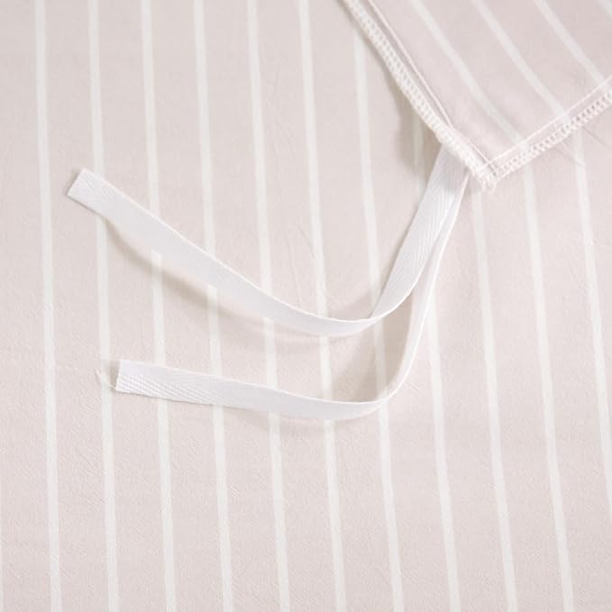 NEXHOME PRO Striped Duvet Cover Super King,100% Washed Cotton Bedding Set,Textured Linen Feel,Breathable,Organic,3 Piece(White Stripes 108x98)