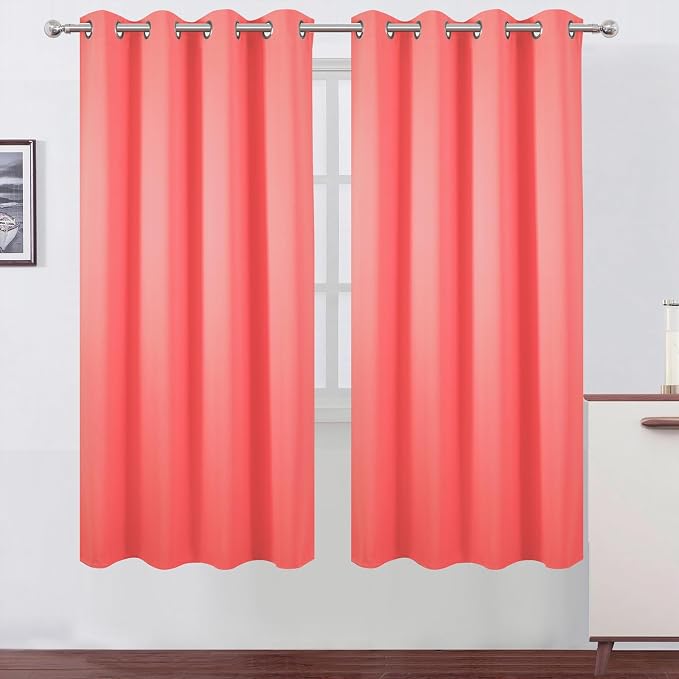 Blackout Curtains 66 x 72 Inch Long Coral Curtains Set of 2 Panels Room Darkening Curtains for Bedroom and Living Room