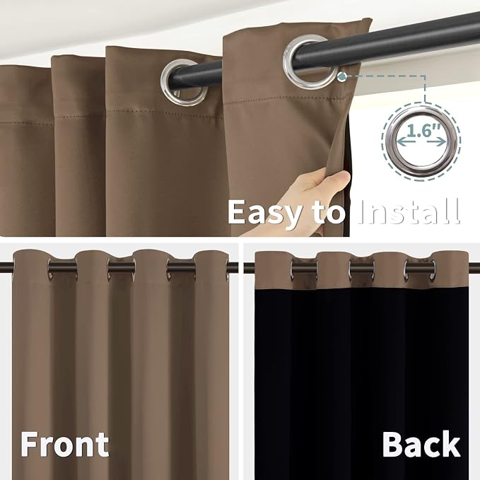 BGment 100% Blackout Curtains for Bedroom Window 84 Inch Length 2 Panels Set, Thermal Insulated Full Light Blocking Grommet Drapes for Living Room Darkening with Black Liner, 52 Inch Wide Each, Taupe