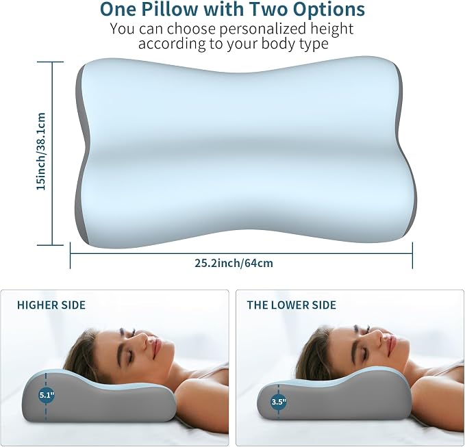 Cervical Neck Pillow, Contour Memory Foam Pillows for Neck Pain Relief, Ergonomic Pillow for Sleeping, Orthopedic Bed Pillow Neck Support Pillow for Side Back Stomach Sleepers(Blue&Grey)