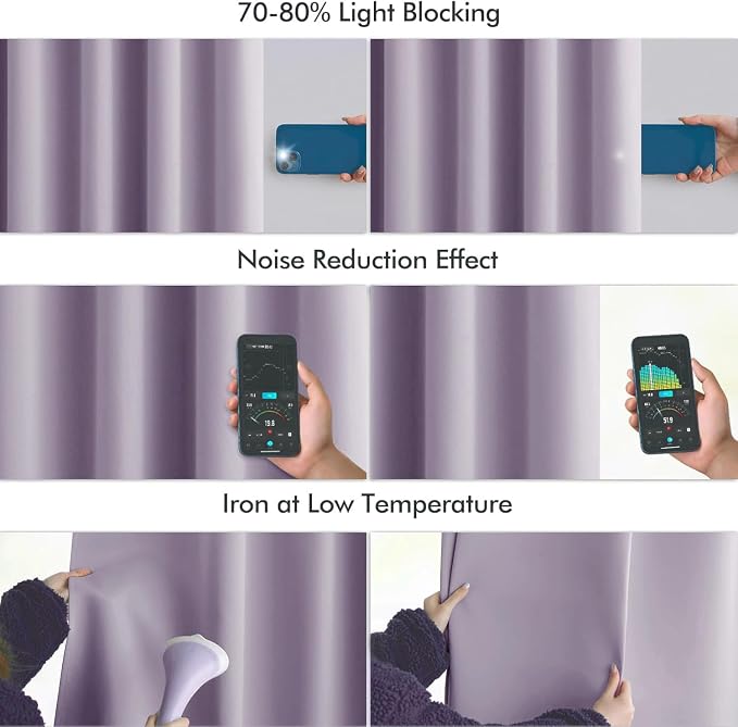 MIULEE Lilac Back Tab Blackout Curtains 52x84 Inch Length 2 Panels Set | Rod Pocket Pinch Pleated, Thermal Insulated, Room Darkening, Light Blocking, Privacy Curtains for Living Room Bedroom