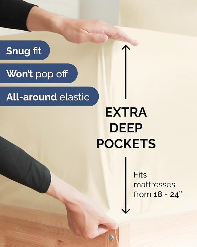 Extra Deep Flex Top Split Head King Sheet Set - 6 Piece Breathable and Cooling Sheets - Hotel Luxury Bedding for Women, Men, Kids & Teens - Easy Secure Fit - Extra Deep Pockets - Off White