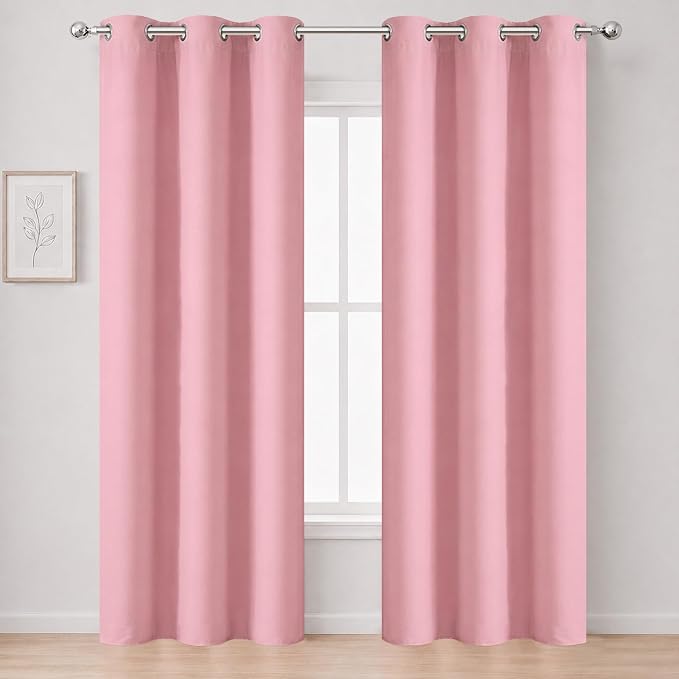 Blackout Curtains 42 x 95 inch/Pink Curtains Set of 2 Panels/Thermal Insulated Room Darkening Bedroom Curtains