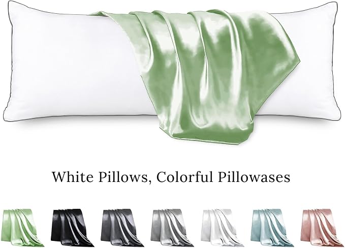 Body Pillow with Satin Pillowcase, Body Pillow for Adults, Removable Cover, Green (20"x54") | 20"x54", Removable Cover, OEKO-TEX Certified Down Alternative Filling,Washing Machine