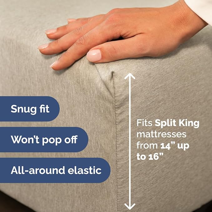 Flex Top Split Head King 4 Piece Sheet Set - Ultra-Soft - Heathered Beige | Cooling Bed Sheets Set, Hotel Luxury Bedding for Women & Men with Deep Pockets, Wrinkle Free & Fade Resistant, Oeko-Tex