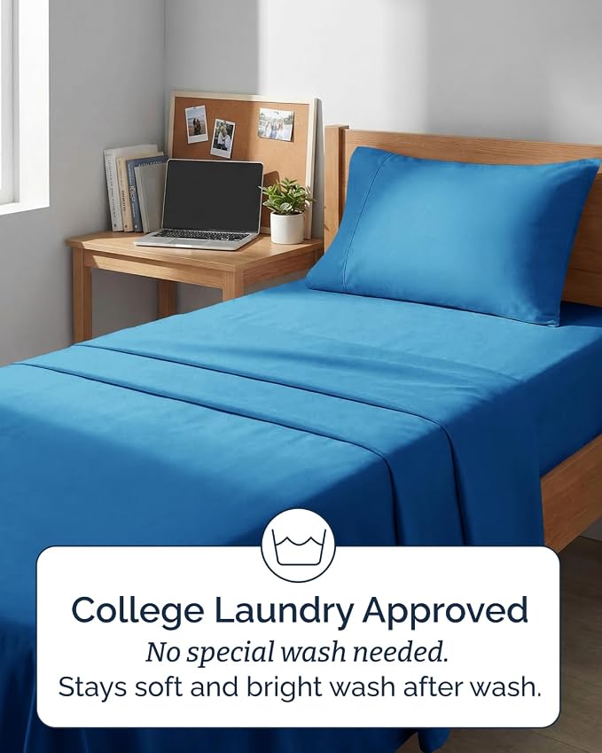 Extra Deep Twin XL Sheet Set - 3 Piece College Dorm Room - Royal Blue | Soft, Breathable & Cooling, Easily Fits 18 to 24 inch Mattress, Wrinkle Free & Fade Resistant with Extra Deep Pockets