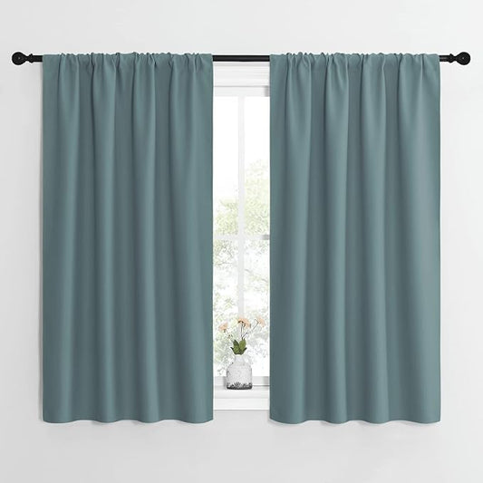 NICETOWN Greyish Blue Blackout Curtains for Living Room 42" w x 54" L 2 PCs | Thermal Insulated Rod Pocket Drapes Draperies for Bedroom Kitchen Window, Light Blocking Noise Reducing Room Darkening Decor