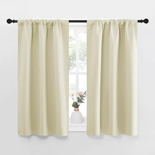 NICETOWN Kitchen Curtains, Short Blackout Curtains & Drapes, Small Window Draperies for Dining Room, Cupboard (Beige, 34 in x 45 in (W x L), Set of 2)