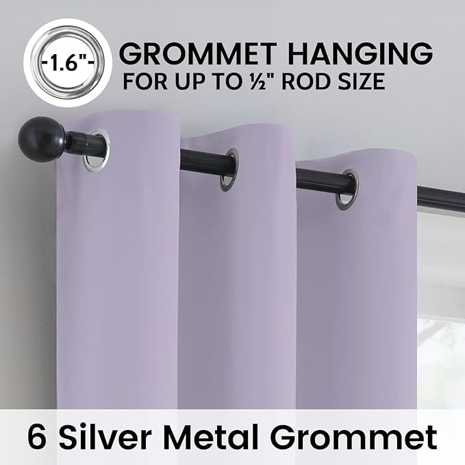 SimpleHome Lilac 100% Blackout Curtains Room Darkening Living Room 36 Inch | Curtains for Bedroom,Thermal Insulated Grommet Window Drapes,Curtains for Living Room with Black Back,42 x 36 Inch,2 Panels
