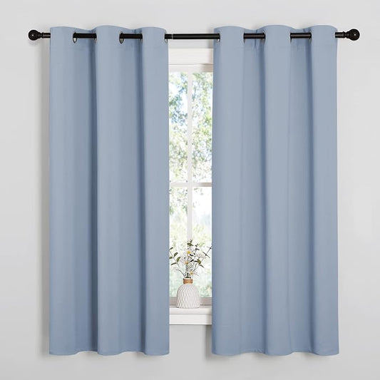 NICETOWN Vintage Blue Blackout Curtains, 2 Panels, 34" x 54", Vintage Blue | Thermal Insulated Decoration Drapes for Cafe Small Window