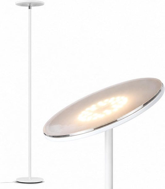 Brightech Sky LED Floor lamp, Torchiere Super Bright Floor Lamp for Living Room Decor & Office - Dimmable, Tall Standing Lamp with Warm Light for Bedroom & Reading - White