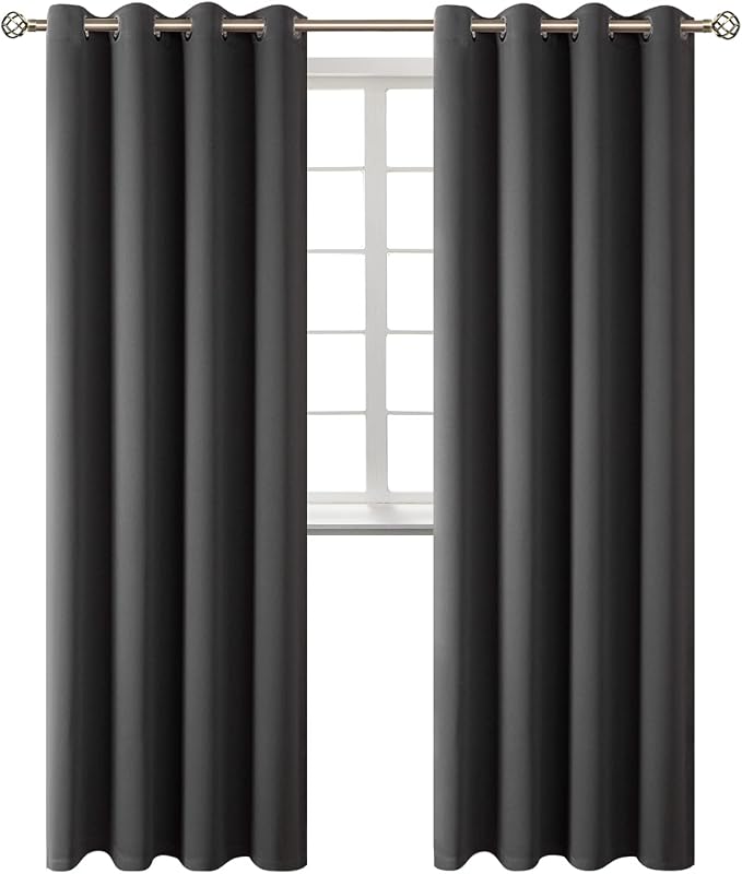 BGment Blackout Curtains - Grommet Thermal Insulated Room Darkening Bedroom and Living Room Curtains, Set of 2 Panels (52 x 120 Inch, Dark Grey) | Grommet Top, Black Out, Extra Long, Room Darkening, Sunblock, Thermal Insulated, Window Drapes for Bedroo...