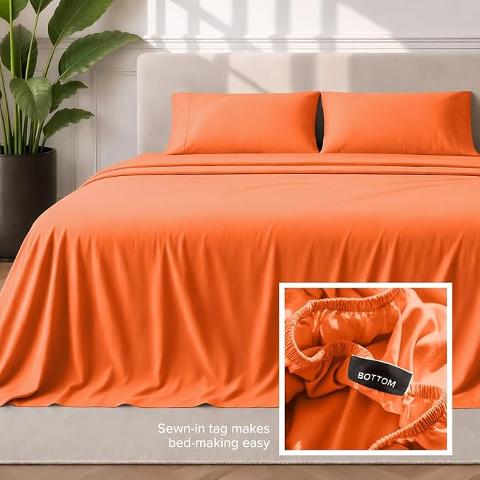 Bare Home Queen Sheet Set - 1800 Ultra-Soft (Queen, Orange) | Deep Pockets 6 to 15 Inches, Breathable, Hypoallergenic, Hotel Luxury, Easy Fit, Soft, All-Season