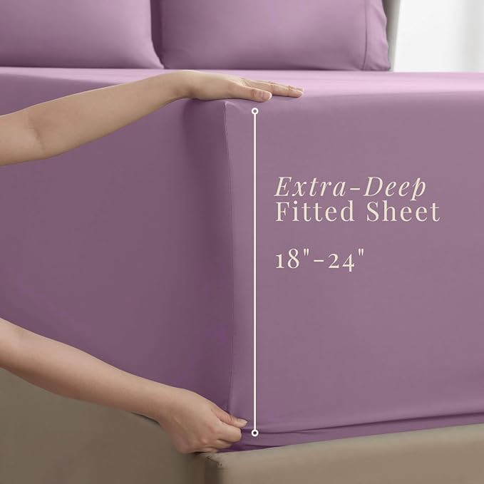 Hearth & Harbor Extra Deep Pocket Sheets - Fits Mattress 18-24 Inches Deep - Extra Deep Pocket Twin Sheets Sets - 4 Piece Twin Size - Lavender Dream