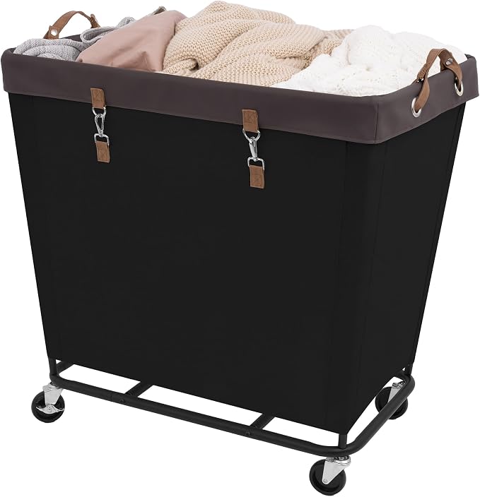 StorageWorks 320L Laundry Basket with Wheels, Rolling Hampers for Clothing | Extra Large Black Laundry Basket with Wheels, Metal Frame & Handles, Hamper for Bedroom, Bathroom, Hotel