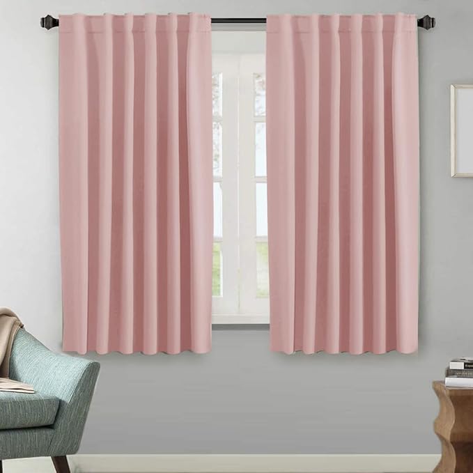 H.VERSAILTEX Blackout Curtains Thermal Insulated Window Treatment Panels Room Darkening Blackout Drapes for Living Room Back Tab/Rod Pocket Bedroom Draperies (2 Panels, Baby Pink, 52 x 63 Inch)