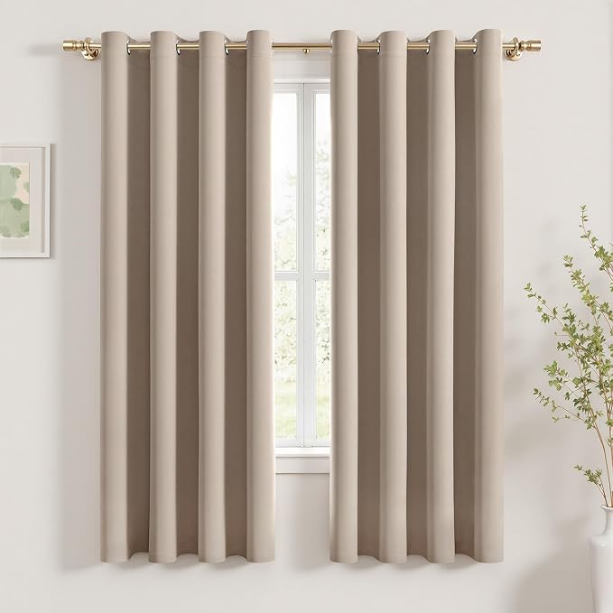 MIULEE Taupe Blackout Bedroom Curtains Drapes 72 Inch Long 52"x72" | Grommet Top, Room Darkening Window Drapes, Privacy Protection, Thermal Insulated, Heat Blocking, Light Blocking